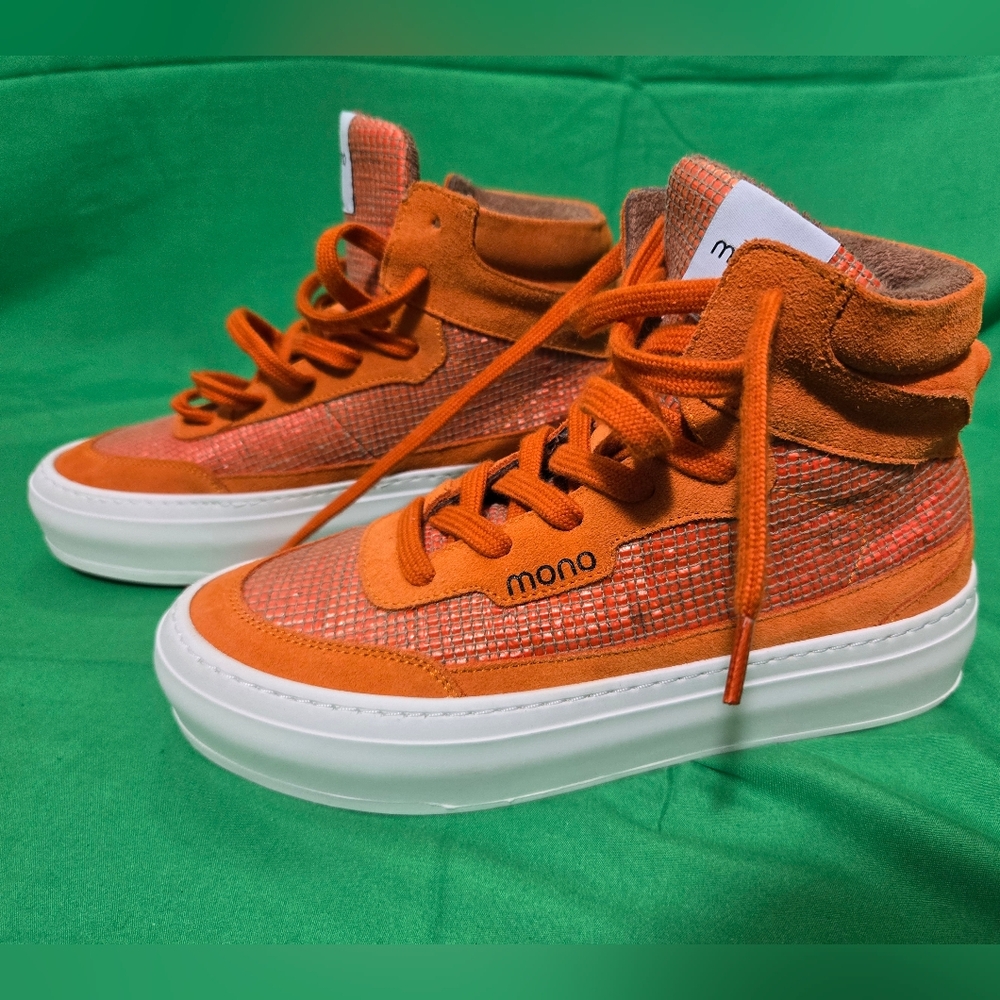MONO Women High-Top Sneakers Orange EU 37 US 6.5-7 Casual Street Style(Handmade)